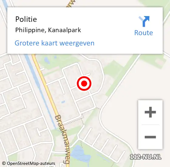 Locatie op kaart van de 112 melding: Politie Philippine, Kanaalpark op 29 september 2018 19:29