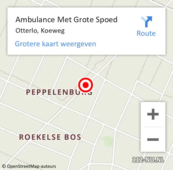 Locatie op kaart van de 112 melding: Ambulance Met Grote Spoed Naar Otterlo, Koeweg op 29 september 2018 19:44