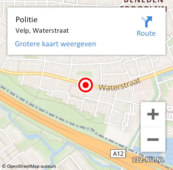 Locatie op kaart van de 112 melding: Politie Velp, Waterstraat op 29 september 2018 20:59