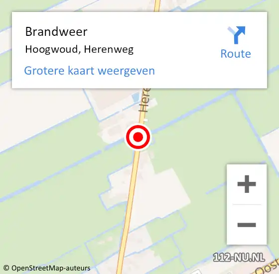Locatie op kaart van de 112 melding: Brandweer Hoogwoud, Herenweg op 30 september 2018 04:48