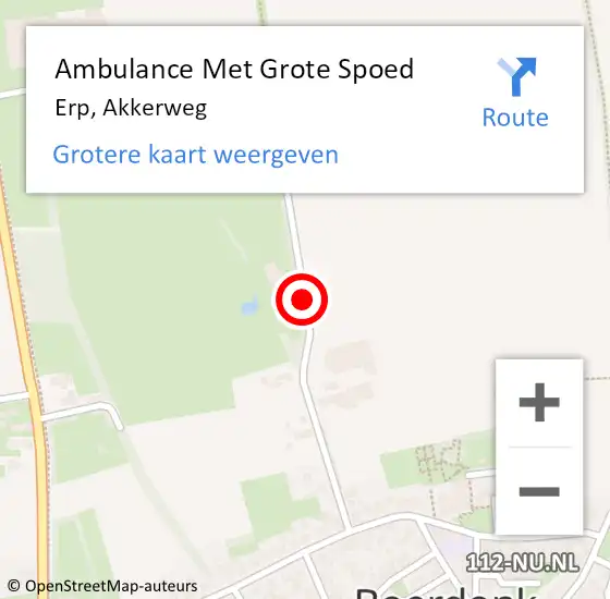 Locatie op kaart van de 112 melding: Ambulance Met Grote Spoed Naar Erp, Akkerweg op 30 september 2018 08:08