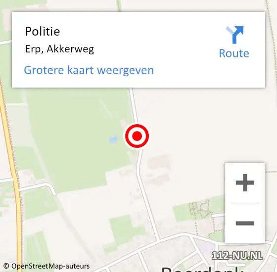 Locatie op kaart van de 112 melding: Politie Erp, Akkerweg op 30 september 2018 08:09