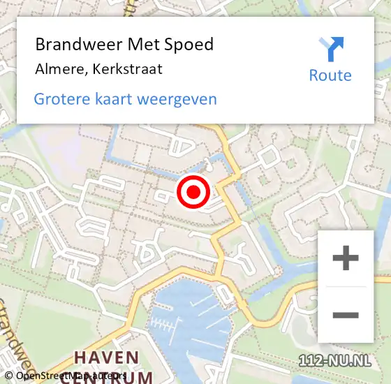 Locatie op kaart van de 112 melding: Brandweer Met Spoed Naar Almere, Kerkstraat op 30 september 2018 14:30
