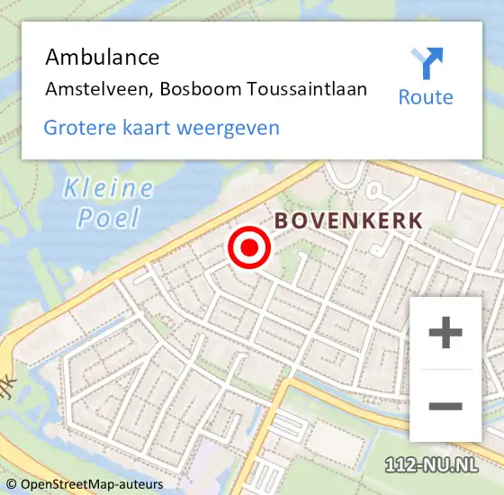 Locatie op kaart van de 112 melding: Ambulance Amstelveen, Bosboom Toussaintlaan op 30 september 2018 16:45