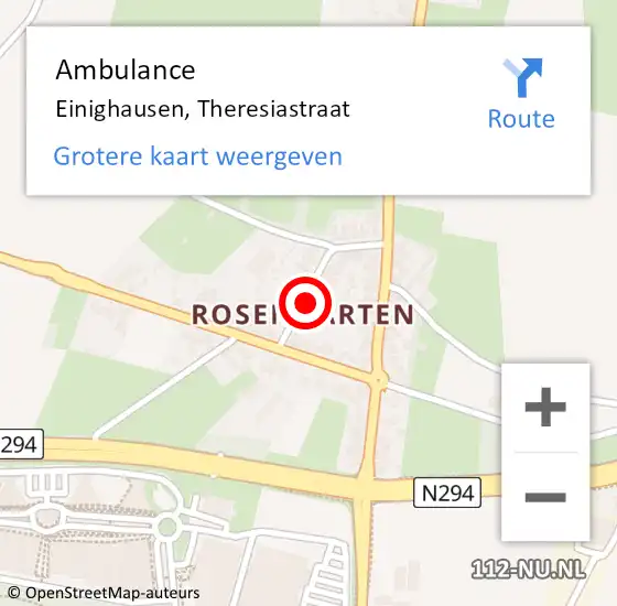 Locatie op kaart van de 112 melding: Ambulance Einighausen, Theresiastraat op 10 maart 2014 14:34