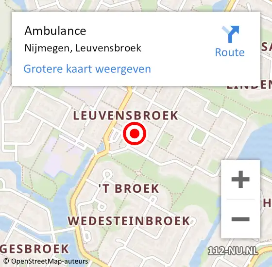Locatie op kaart van de 112 melding: Ambulance Nijmegen, Leuvensbroek op 30 september 2018 19:37