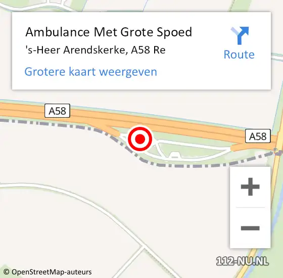 Locatie op kaart van de 112 melding: Ambulance Met Grote Spoed Naar 's-Heer Arendskerke, A58 Re op 30 september 2018 22:07
