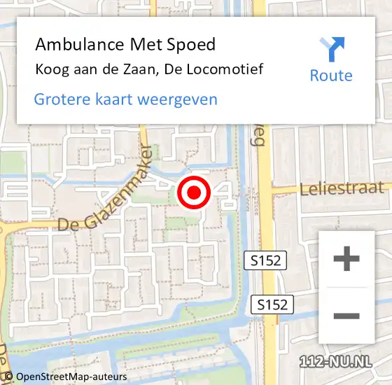 Locatie op kaart van de 112 melding: Ambulance Met Spoed Naar Koog aan de Zaan, De Locomotief op 30 september 2018 22:50