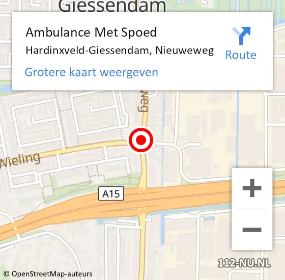 Locatie op kaart van de 112 melding: Ambulance Met Spoed Naar Hardinxveld-Giessendam, Nieuweweg op 1 oktober 2018 08:45