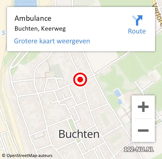 Locatie op kaart van de 112 melding: Ambulance Buchten, Keerweg op 1 oktober 2018 10:03