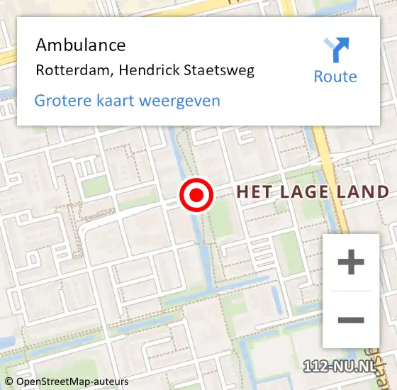 Locatie op kaart van de 112 melding: Ambulance Rotterdam, Hendrick Staetsweg op 1 oktober 2018 12:13