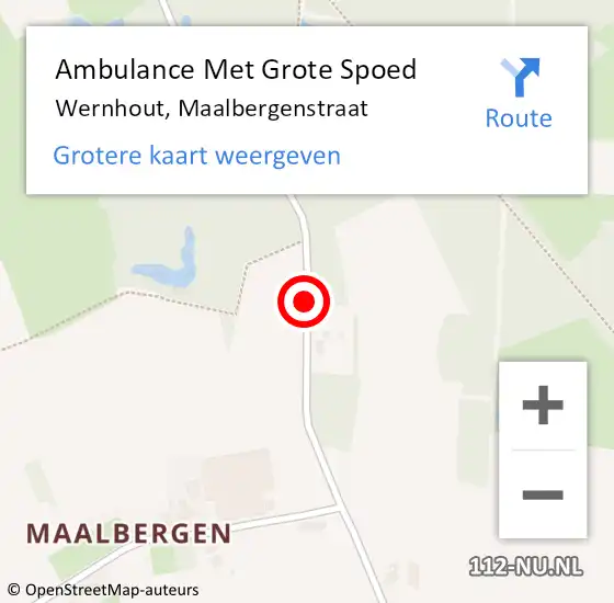 Locatie op kaart van de 112 melding: Ambulance Met Grote Spoed Naar Wernhout, Maalbergenstraat op 1 oktober 2018 12:40