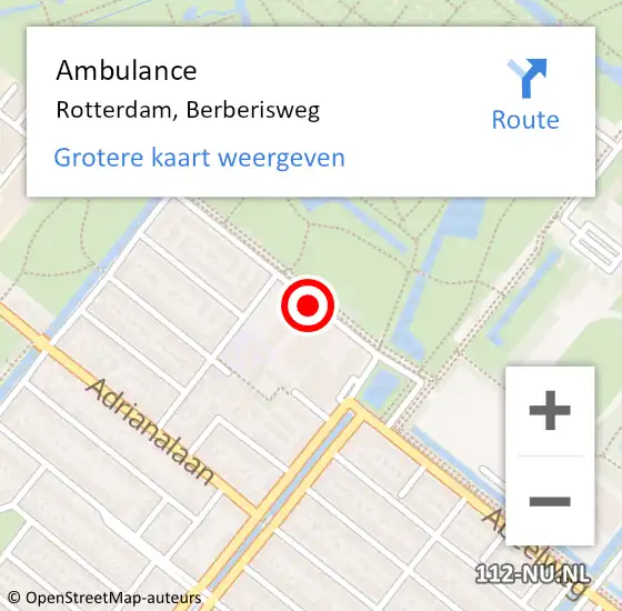 Locatie op kaart van de 112 melding: Ambulance Rotterdam, Berberisweg op 1 oktober 2018 13:49