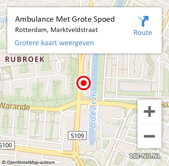 Locatie op kaart van de 112 melding: Ambulance Met Grote Spoed Naar Rotterdam, Marktveldstraat op 1 oktober 2018 14:20
