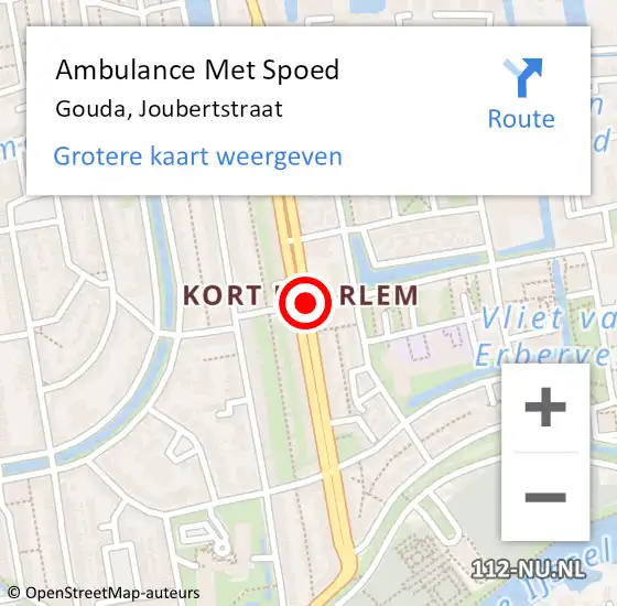 Locatie op kaart van de 112 melding: Ambulance Met Spoed Naar Gouda, Joubertstraat op 1 oktober 2018 16:35