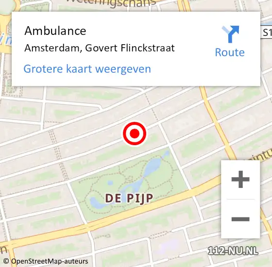 Locatie op kaart van de 112 melding: Ambulance Amsterdam, Govert Flinckstraat op 1 oktober 2018 17:59
