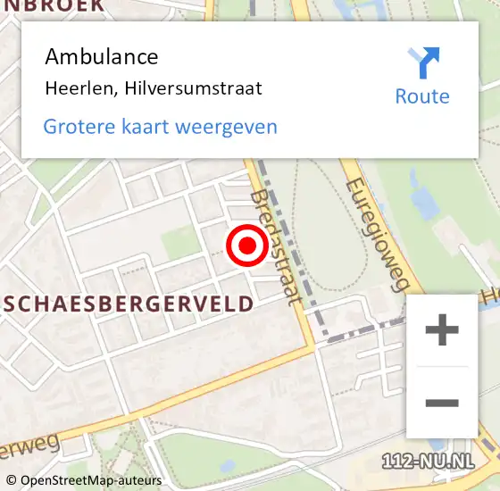 Locatie op kaart van de 112 melding: Ambulance Heerlen, Hilversumstraat op 10 maart 2014 15:51