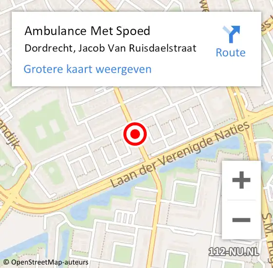 Locatie op kaart van de 112 melding: Ambulance Met Spoed Naar Dordrecht, Jacob Van Ruisdaelstraat op 2 oktober 2018 06:44
