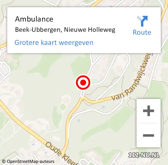 Locatie op kaart van de 112 melding: Ambulance Beek-Ubbergen, Nieuwe Holleweg op 2 oktober 2018 09:07