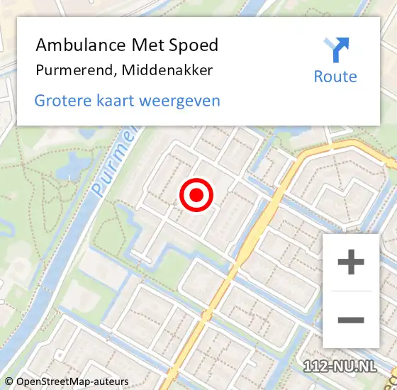 Locatie op kaart van de 112 melding: Ambulance Met Spoed Naar Purmerend, Middenakker op 2 oktober 2018 09:40