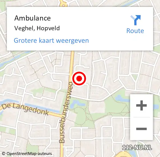 Locatie op kaart van de 112 melding: Ambulance Veghel, Hopveld op 2 oktober 2018 10:56