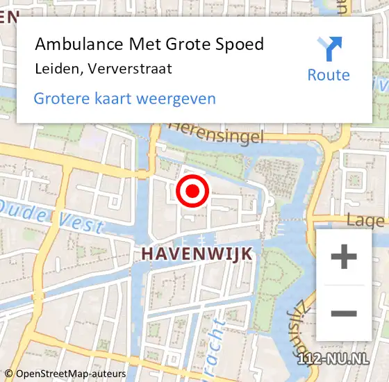 Locatie op kaart van de 112 melding: Ambulance Met Grote Spoed Naar Leiden, Ververstraat op 2 oktober 2018 11:20