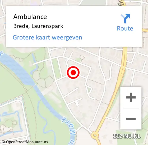 Locatie op kaart van de 112 melding: Ambulance Breda, Laurenspark op 2 oktober 2018 12:03
