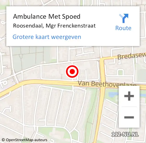 Locatie op kaart van de 112 melding: Ambulance Met Spoed Naar Roosendaal, Mgr Frenckenstraat op 2 oktober 2018 13:29
