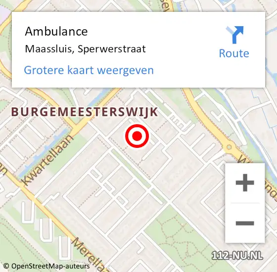 Locatie op kaart van de 112 melding: Ambulance Maassluis, Sperwerstraat op 2 oktober 2018 15:30