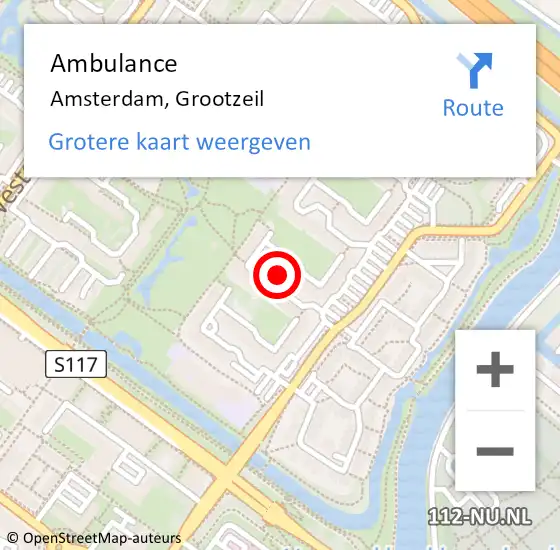 Locatie op kaart van de 112 melding: Ambulance Amsterdam, Grootzeil op 2 oktober 2018 15:33
