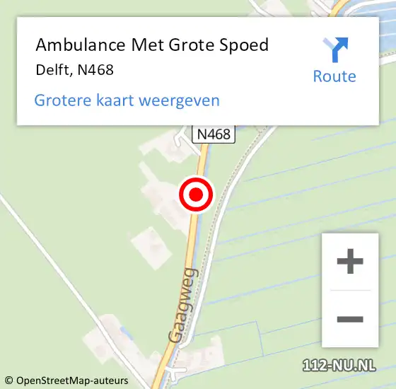 Locatie op kaart van de 112 melding: Ambulance Met Grote Spoed Naar Delft, N468 op 2 oktober 2018 18:14