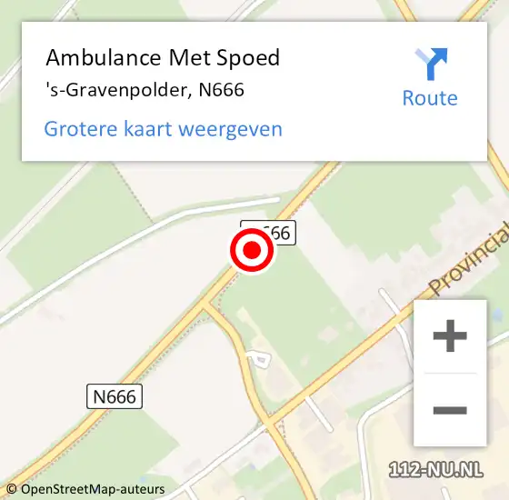 Locatie op kaart van de 112 melding: Ambulance Met Spoed Naar 's-Gravenpolder, N666 op 2 oktober 2018 19:33
