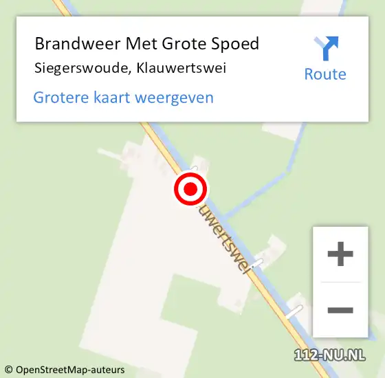 Locatie op kaart van de 112 melding: Brandweer Met Grote Spoed Naar Siegerswoude, Klauwertswei op 10 maart 2014 17:29