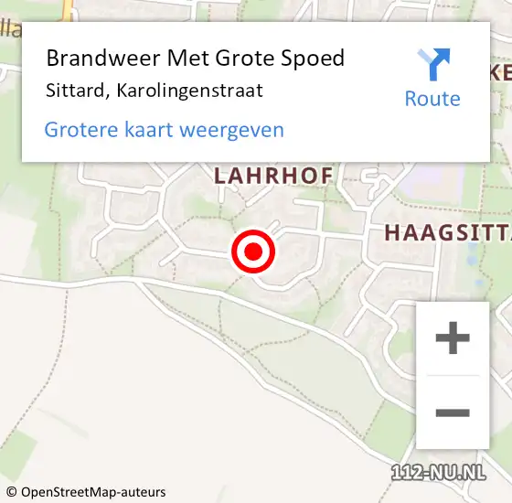 Locatie op kaart van de 112 melding: Brandweer Met Grote Spoed Naar Sittard, Karolingenstraat op 3 oktober 2018 02:33