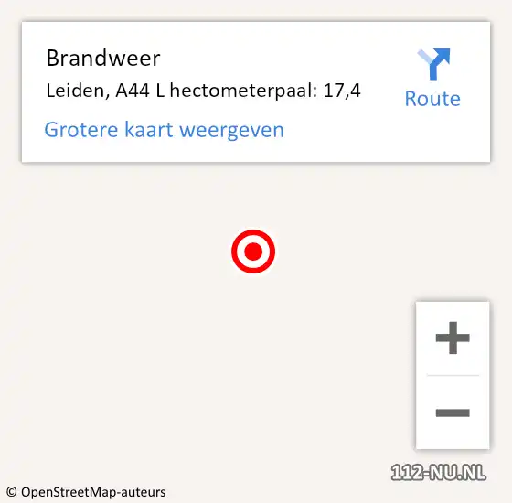 Locatie op kaart van de 112 melding: Brandweer Leiden, A44 L hectometerpaal: 17,4 op 3 oktober 2018 04:52