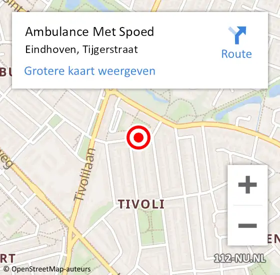 Locatie op kaart van de 112 melding: Ambulance Met Spoed Naar Eindhoven, Tijgerstraat op 3 oktober 2018 05:46