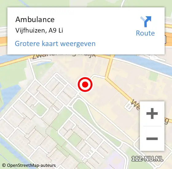 Locatie op kaart van de 112 melding: Ambulance Vijfhuizen, A9 Li op 3 oktober 2018 08:45