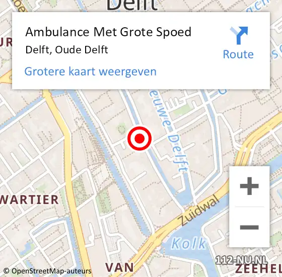 Locatie op kaart van de 112 melding: Ambulance Met Grote Spoed Naar Delft, Oude Delft op 3 oktober 2018 10:26