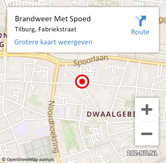 Locatie op kaart van de 112 melding: Brandweer Met Spoed Naar Tilburg, Fabriekstraat op 3 oktober 2018 10:38