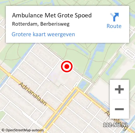 Locatie op kaart van de 112 melding: Ambulance Met Grote Spoed Naar Rotterdam, Berberisweg op 3 oktober 2018 17:38