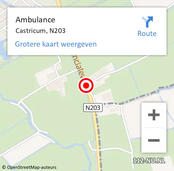 Locatie op kaart van de 112 melding: Ambulance Castricum, N203 op 4 oktober 2018 06:24