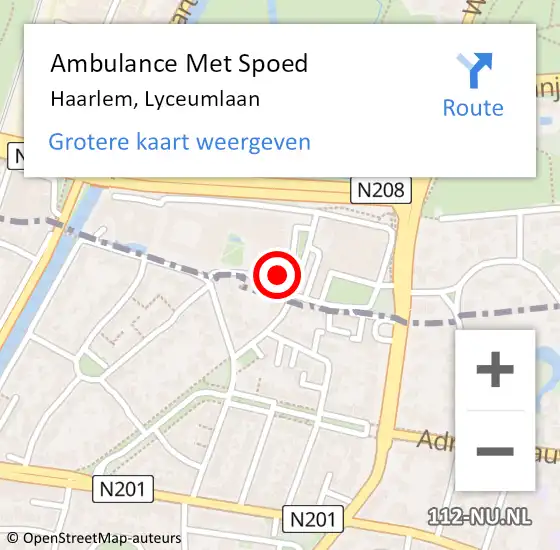 Locatie op kaart van de 112 melding: Ambulance Met Spoed Naar Haarlem, Lyceumlaan op 4 oktober 2018 11:46