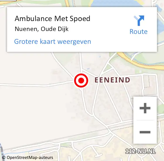 Locatie op kaart van de 112 melding: Ambulance Met Spoed Naar Nuenen, Oude Dijk op 4 oktober 2018 15:27