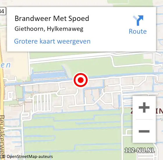 Locatie op kaart van de 112 melding: Brandweer Met Spoed Naar Giethoorn, Hylkemaweg op 4 oktober 2018 19:15