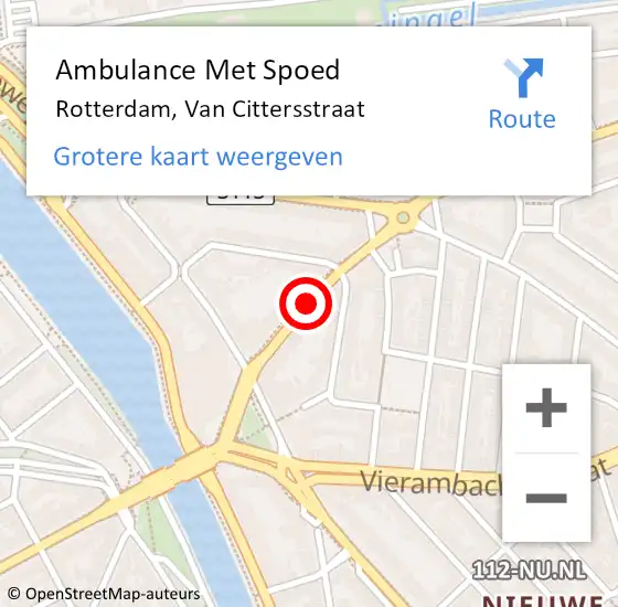 Locatie op kaart van de 112 melding: Ambulance Met Spoed Naar Rotterdam, Van Cittersstraat op 5 oktober 2018 09:00