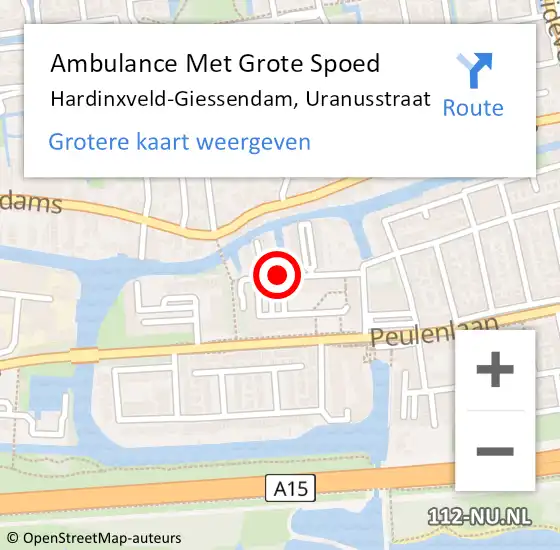 Locatie op kaart van de 112 melding: Ambulance Met Grote Spoed Naar Hardinxveld-Giessendam, Uranusstraat op 5 oktober 2018 09:06