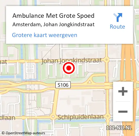 Locatie op kaart van de 112 melding: Ambulance Met Grote Spoed Naar Amsterdam, Johan Jongkindstraat op 5 oktober 2018 14:09