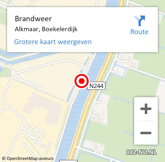 Locatie op kaart van de 112 melding: Brandweer Alkmaar, Boekelerdijk op 5 oktober 2018 14:46