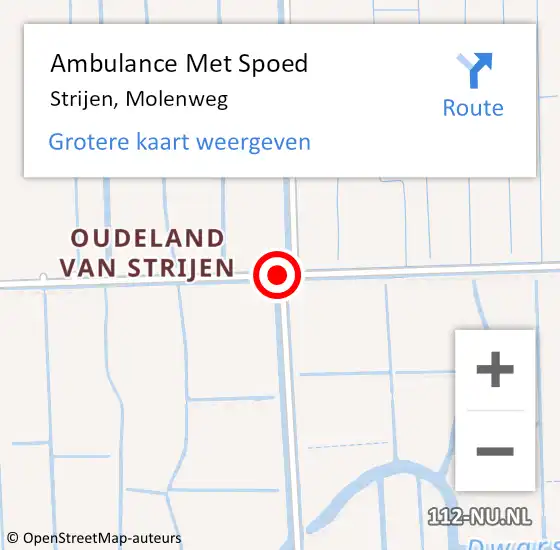 Locatie op kaart van de 112 melding: Ambulance Met Spoed Naar Strijen, Molenweg op 5 oktober 2018 17:19