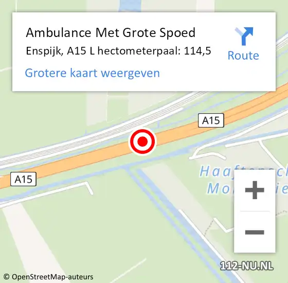 Locatie op kaart van de 112 melding: Ambulance Met Grote Spoed Naar Enspijk, A15 L hectometerpaal: 113,0 op 6 oktober 2018 12:29